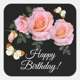 Custom text Romantic Pretty Pink Roses Birthday Square Sticker