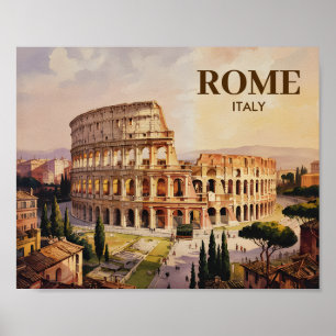 Custom Text Rome Italy Colosseum Retro Watercolor Poster