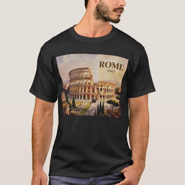 Custom Text Rome Italy Colosseum Retro Watercolor T-Shirt (Front)