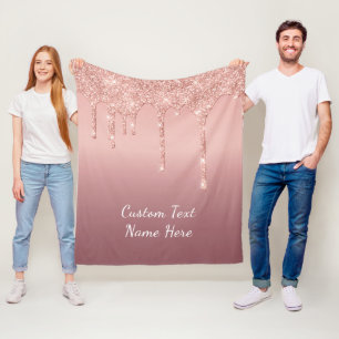Custom Text Rose Gold Blush Glitter Fleece Blanket