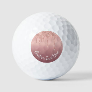Custom Text Rose Gold Blush Glitter Golf Balls