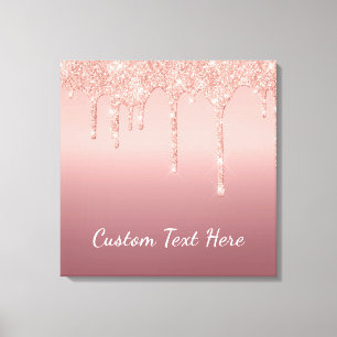Custom Text Rose Gold Blush Glitter Sparkle Drips  Canvas Print
