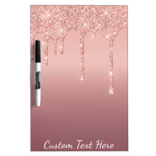Custom Text Rose Gold Blush Glitter Sparkle Drips Dry Erase Board