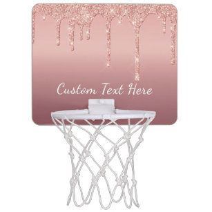Custom Text Rose Gold Blush Glitter Sparkle Drips  Mini Basketball Hoop