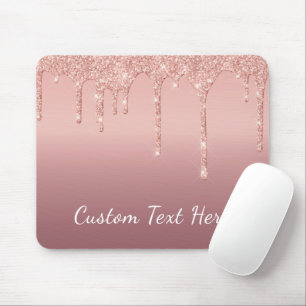 Custom Text Rose Gold Blush Glitter Sparkle Drips  Mouse Pad