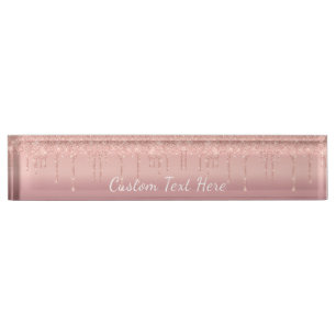 Custom Text Rose Gold Blush Glitter Sparkle Drips  Nameplate