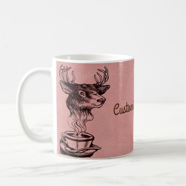 Custom Text/ Rose Gold Blush Metallic Pink Glitter Coffee Mug (Left)