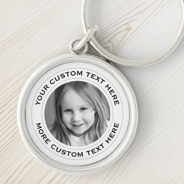 Custom text round photo white border keychain (Creator Uploaded)