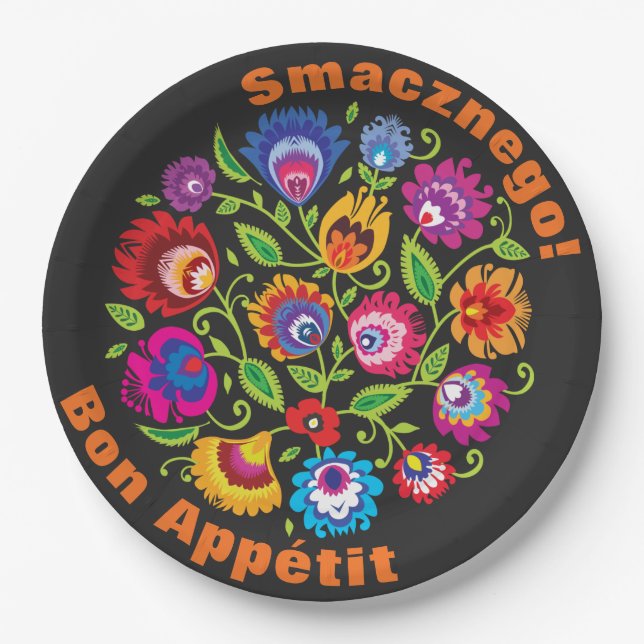 Custom text Round Polish folklore composition  Paper Plate (Front)