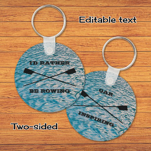 Custom text rowing oars on water key ring