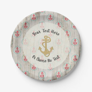 Custom Text/ Rustic Nautical Anchor Tropical Beach Paper Plate