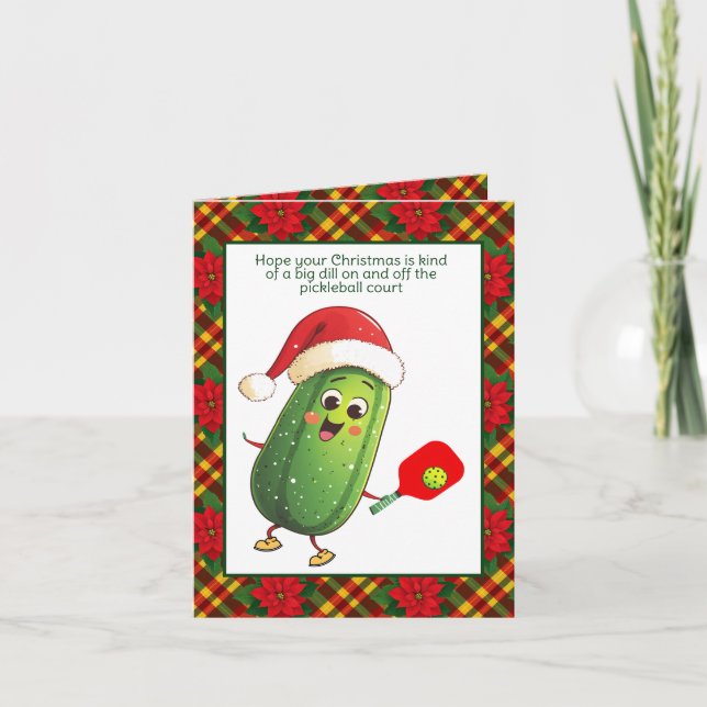 Custom text Santa's Pickleball Rally Holiday Card (Front)
