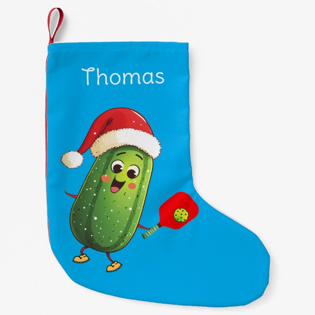 Custom text Santa's Pickleball Rally Small Christmas Stocking (Front)