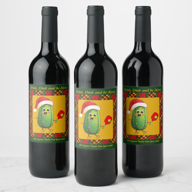 Custom text Santa's Pickleball Rally Wine Label (Bottles)