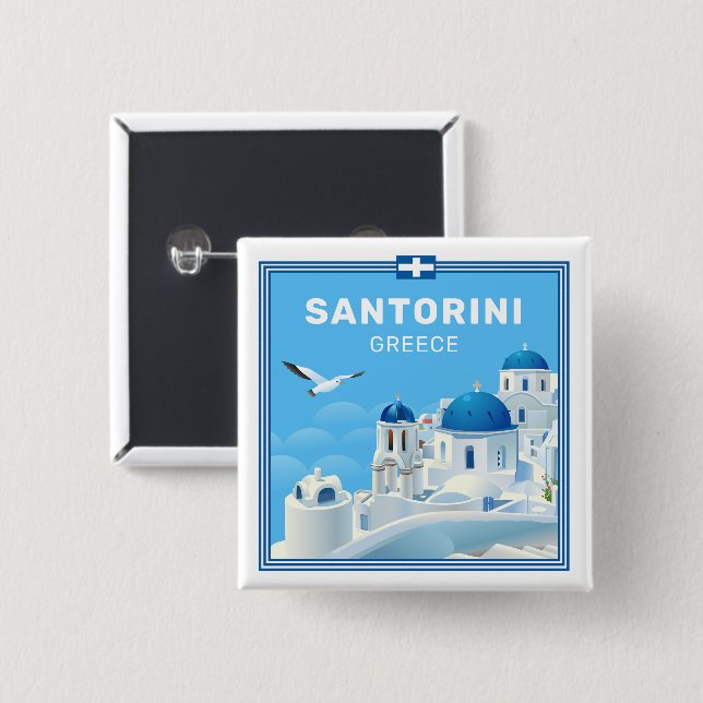Custom Text Santorini Greece 15 Cm Square Badge (Front & Back)