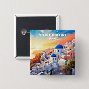 Custom Text Santorini Greece Sunset 15 Cm Square Badge