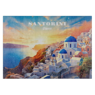 Custom Text Santorini Greece Sunset Cutting Board