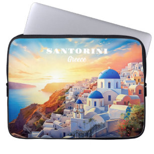 Custom Text Santorini Greece Sunset Laptop Sleeve