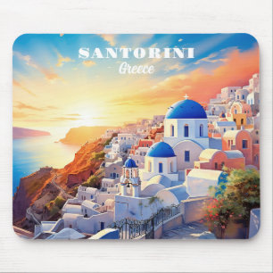 Custom Text Santorini Greece Sunset Mouse Pad