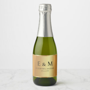 Custom Text Save the Date Glam Gold Monogrammed Sparkling Wine Label