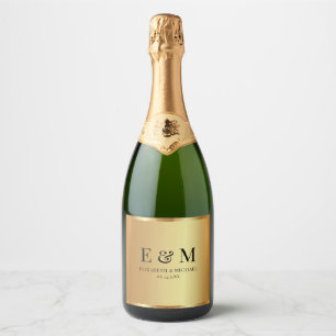 Custom Text Save the Date Glamour Gold Initial Sparkling Wine Label