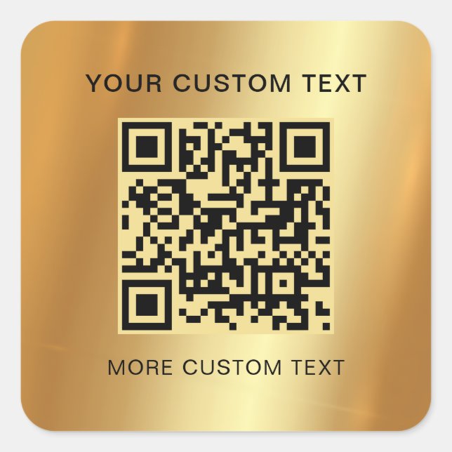 Custom Text Scannable QR Code Glamourous Gold Square Sticker (Front)