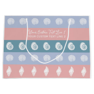 Custom Text Seashells Pattern Large Gift Bag