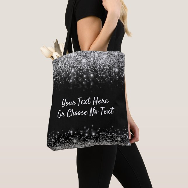 Custom Text/ Silver Glitter Sparkle Bokeh Glow Tote Bag (Close Up)