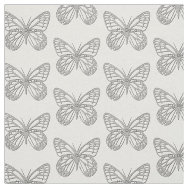 Custom Text Silver Gray Art Deco Butterfly Pattern Fabric (Swatch)