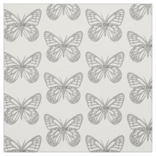 Custom Text Silver Grey Art Deco Butterfly Pattern Fabric