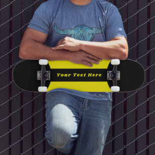 Custom Text Skateboard in Black with Yellow Design