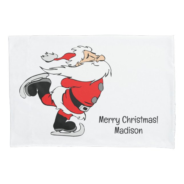 Custom Text Skating Santa Pillowcase (Front)