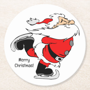 Custom Text Skating Santa Round Paper Coaster