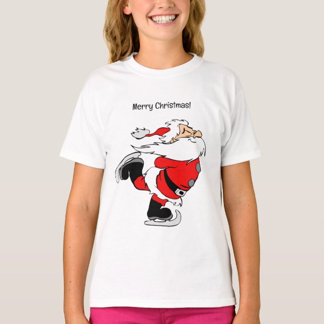 Custom Text Skating Santa T-Shirt (Front)