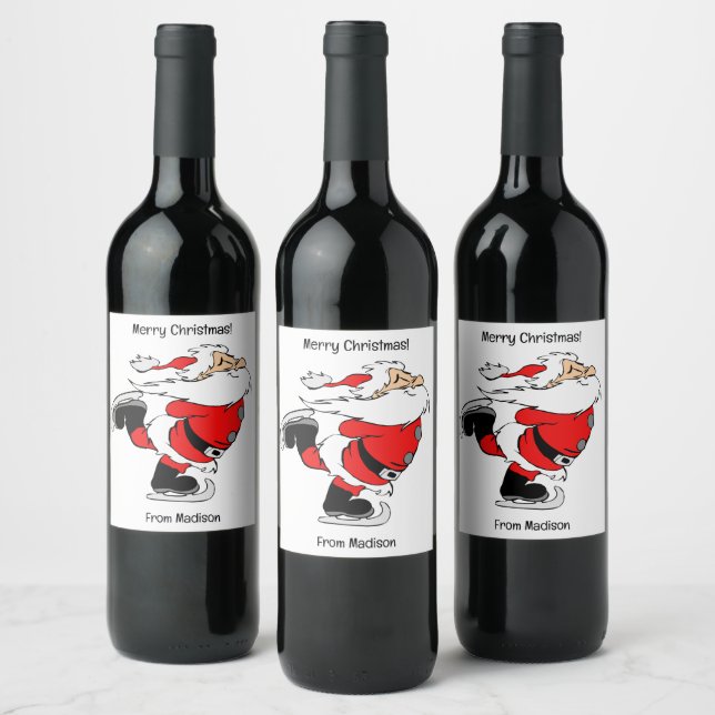 Custom Text Skating Santa Wine Label (Bottles)