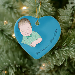 Custom Text   Sleeping Baby Boy Love Blue Heart Ceramic Tree Decoration