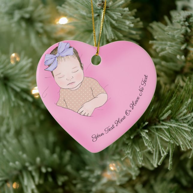 Custom Text | Sleeping Baby Love Pink Heart  Ceramic Tree Decoration (Tree)