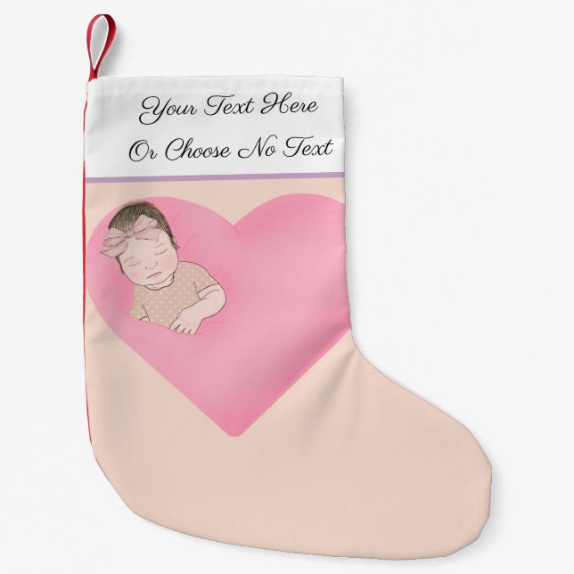 Custom Text | Sleeping Baby Love Pink Heart Small Christmas Stocking (Front)