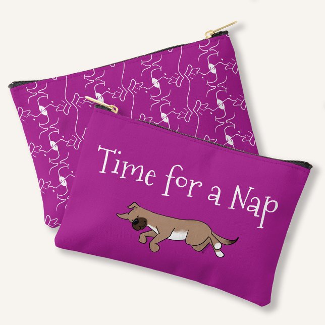 Custom Text Sleepy Dog Hot Pink Back Pattern Accessory Pouch (Creator Uploaded)