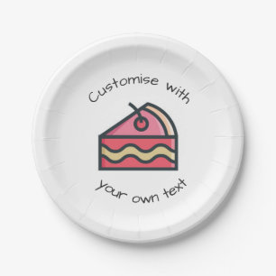 Custom Text Slice of Cute Pink Cake Paper Plate