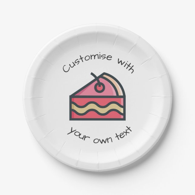 Custom Text Slice of Cute Pink Cake  Paper Plate (Front)