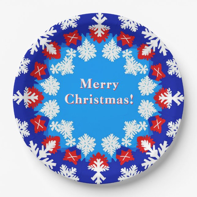 Custom Text Snowflake Winter Party Table Decor Paper Plate (Front)