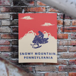Custom Text Snowmobile Mountains Vintage Travel Poster<br><div class="desc">Add the name of your favourite ski slope or any custom text to create your own personalised poster in the style of a vintage travel poster. It has a fun retro feel with its red, navy blue and cream colour scheme and features an illustration of a snowmobile and rider against...</div>