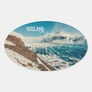 Custom Text Solheimajokull, Iceland Oval Sticker