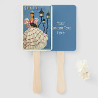 Custom text SPAIN vintage travel hand fan set