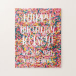 Custom Text Sprinkles | Happy Birthday Jigsaw Puzzle<br><div class="desc">Gift the gift of home entertainment with this fun and festive birthday puzzle! This challenging puzzle with a cute and trendy sprinkles background will be sweet times for your birthday guy or girl. Want a more customized puzzle? Email us at hello@christiekelly.com for free design help!</div>