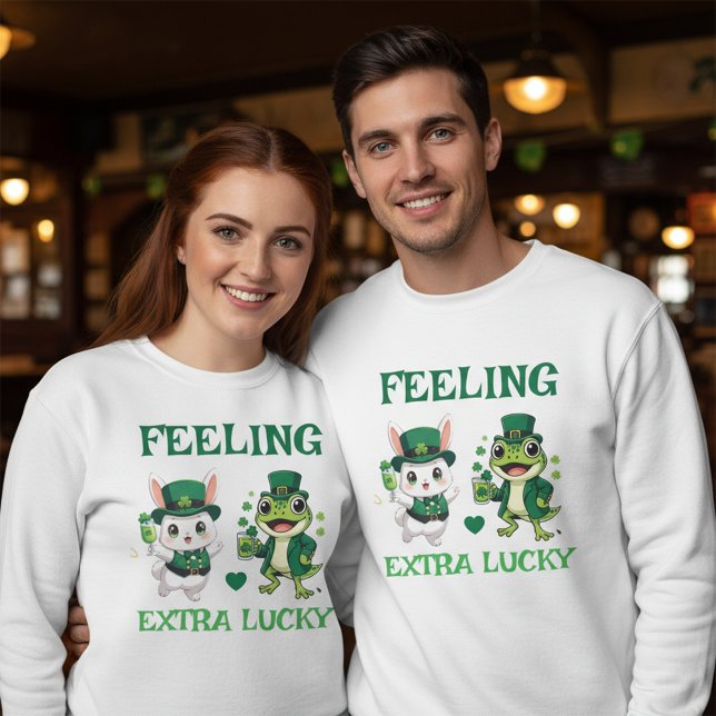 Custom Text St. Patrick's Day Frog and Bunny Sweatshirt (Creator Uploaded)