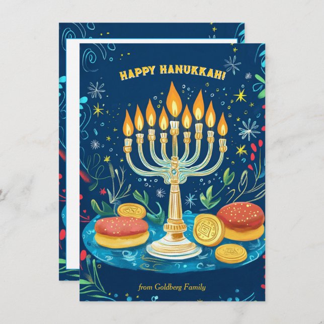 Custom text Starlit Hanukkah Wishes Holiday Card (Front/Back)