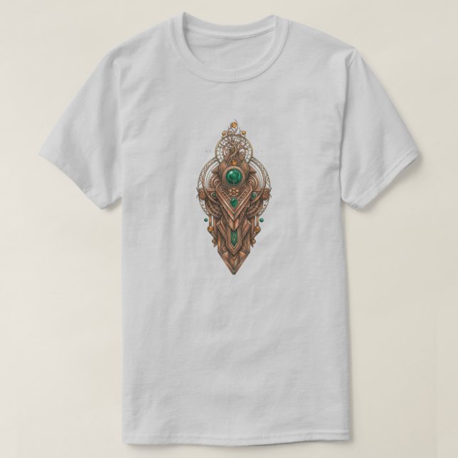Custom Text Steampunk Emerald Gemstone Tribal T-Shirt (Design Front)