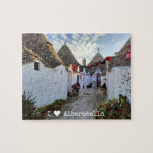 Custom text, street with trullis in Alberobello,  Jigsaw Puzzle